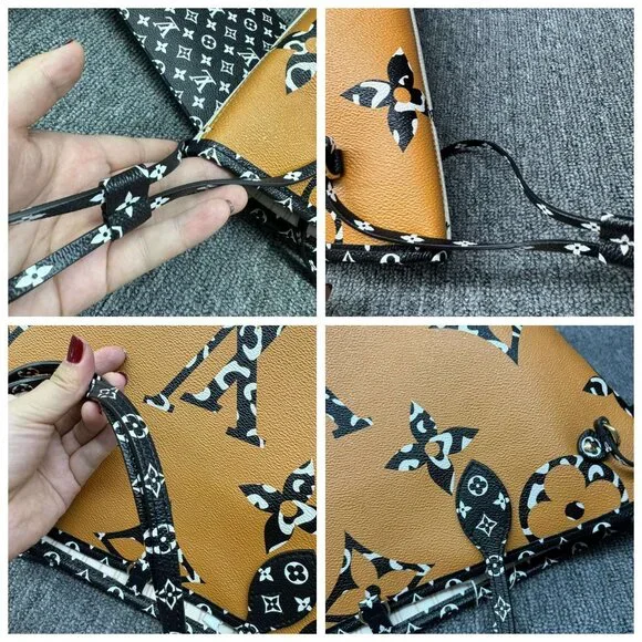 100% Authentic Louis Vuitton Neverfull W/Pouch Leather Tote Bag - Picture 10 of 16